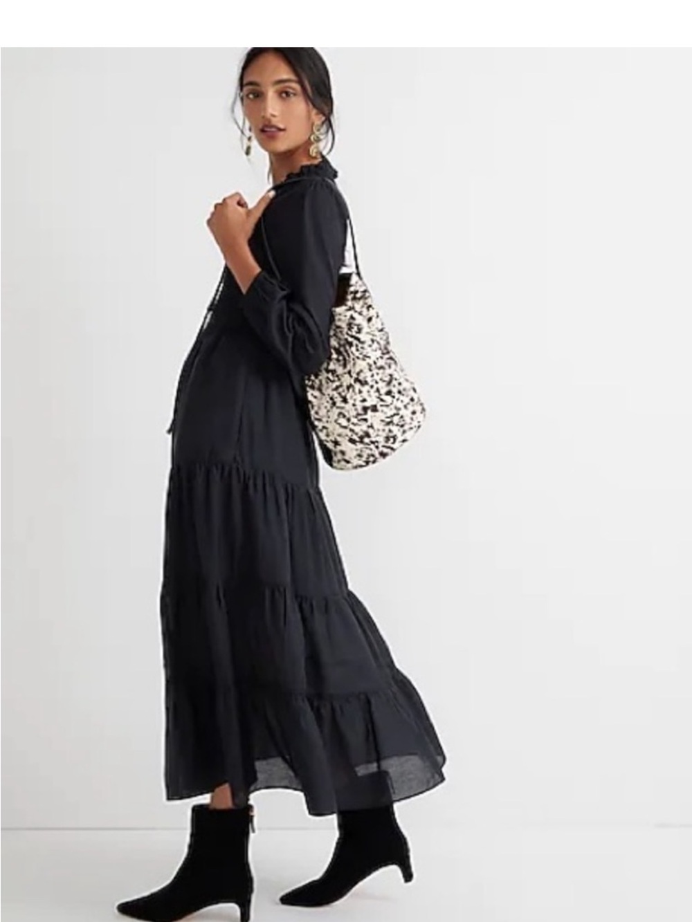 J.Crew smocked long sleeve Tiered Maxi Dress with Long Sleeves black XXS